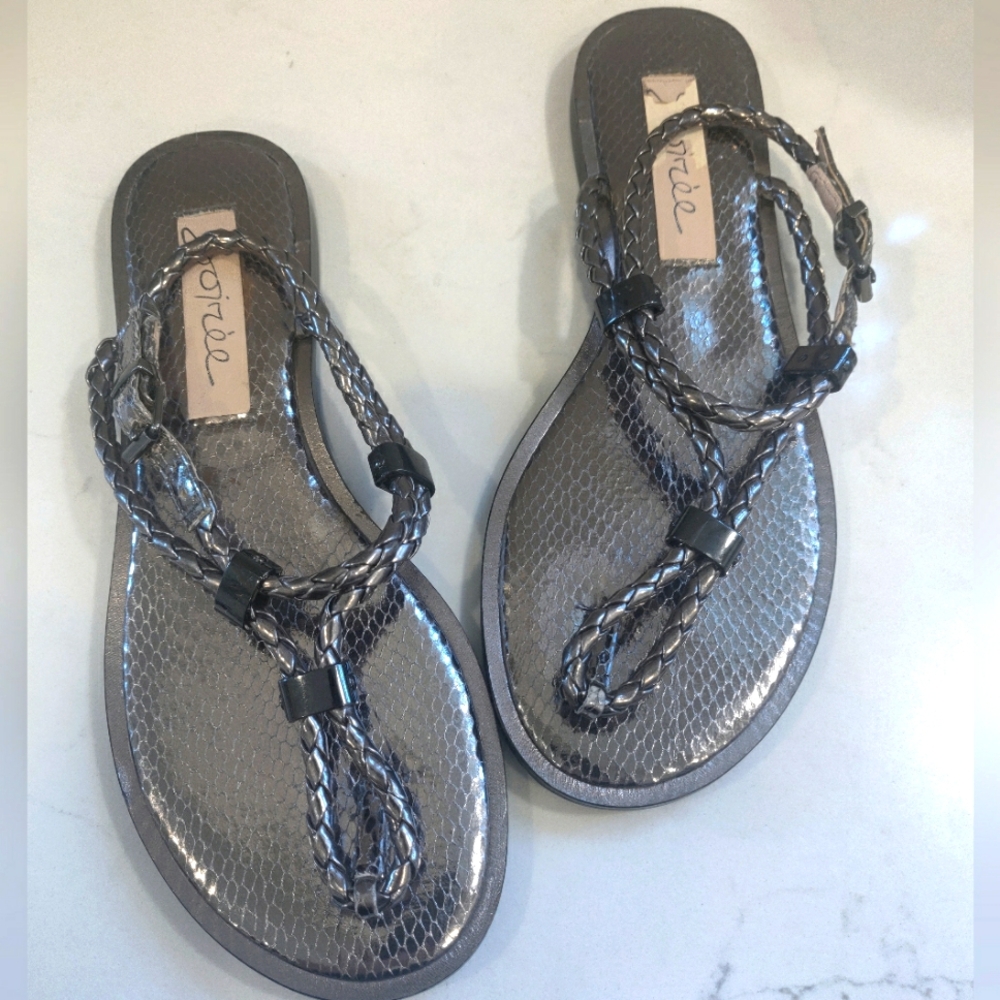 Soiree Pewter Colored Sandals.